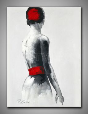 Frau mit Rot, abstrakt gemalt